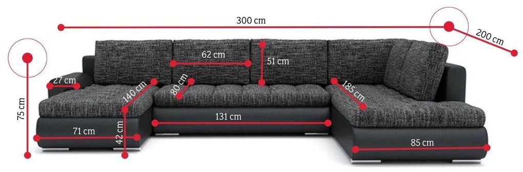 Supermobel Canapea extensibilă în formă de TALHA II, 300x75x200, jasmine 96/soft 17, dreapta