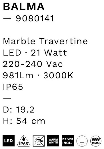 Stalp exterior din travertin LED IP65 Balma