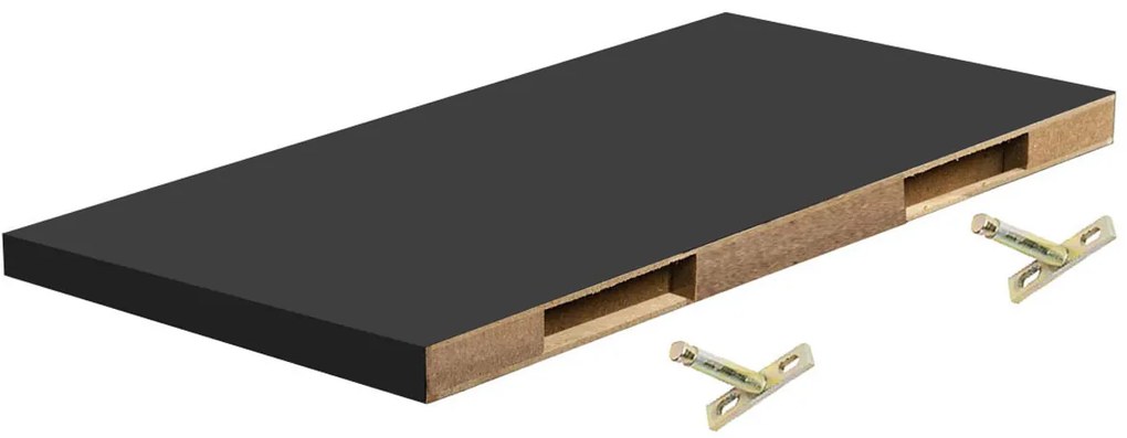 Polita perete cu suport fixare ascuns, 118x19x1.8 cm, Negru