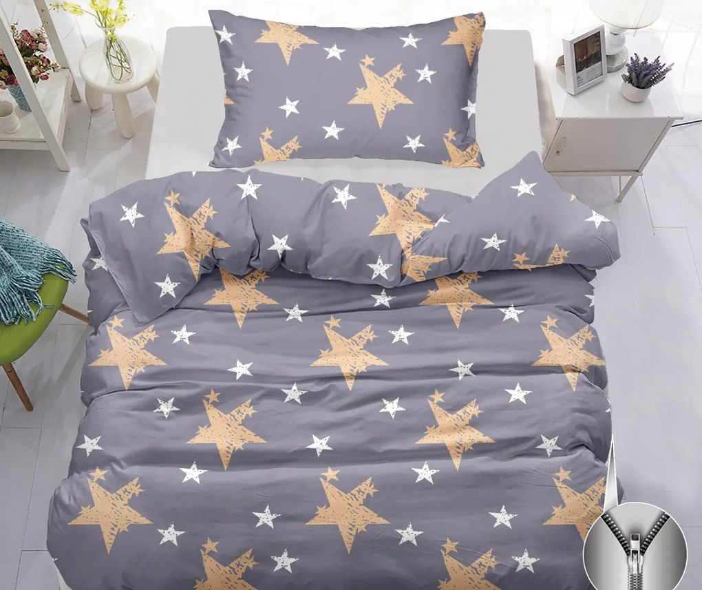 Lenjerie de pat din bumbac gri GOLDEN STARS Dimensiune lenjerie de pat: 70 x 90 cm | 140 x 200 cm