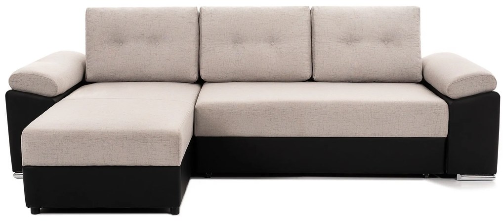 Colțar Extensibil MILANO, șezlong interschimbabil, cu ladă de depozitare, 265x160x85 cm, Bej/Negru, Stanga