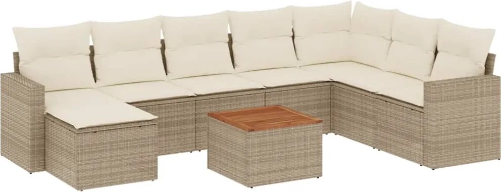 vidaXL Set canapele de grădină, 9 piese, cu perne, bej, poliratan