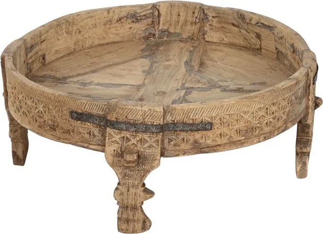 Măsuță de cafea rotundă din lemn masiv sculptat manual, natur, cu blat tip tavă, finisaj natural, 26 x 65 cm, „Bravura” – Ethnic Collections