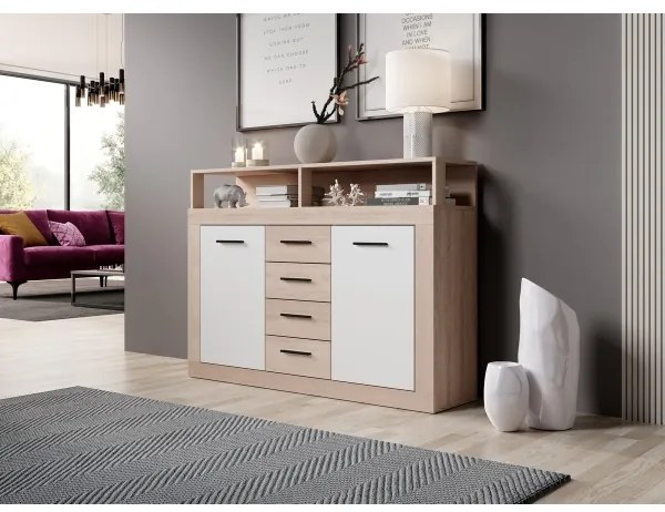 Comodă RUNA, stejar Sonoma/alb