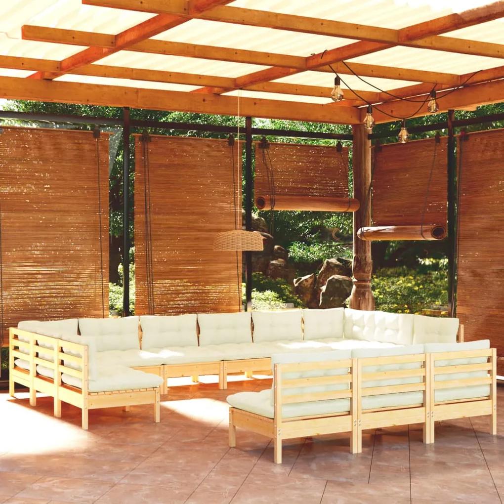 3097235 vidaXL Set mobilier grădină cu perne crem, 13 piese, lemn masiv de pin