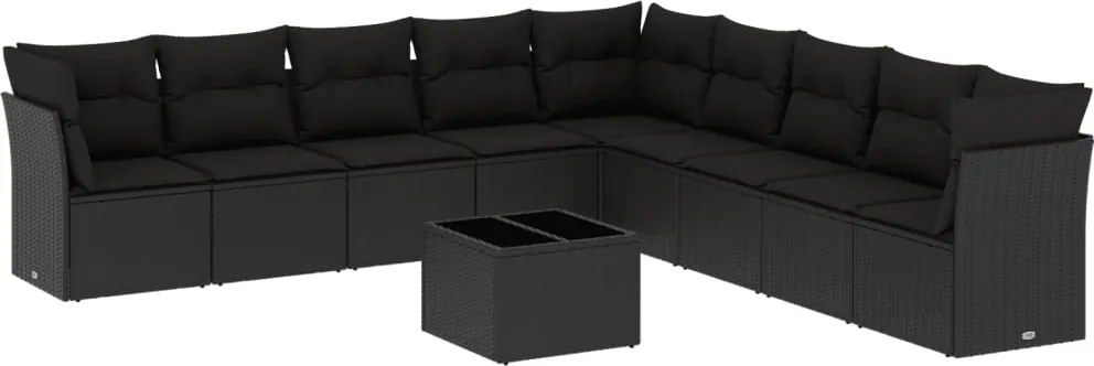 vidaXL Set canapele de grădină cu perne, 10 piese, negru, poliratan
