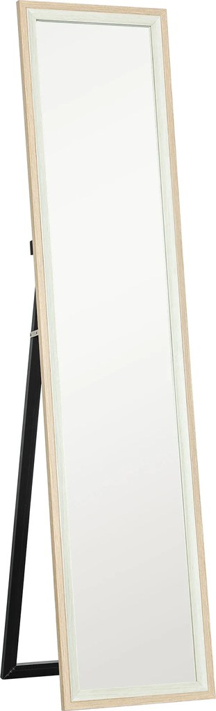 HOMCOM Oglindă de Podea Modernă, Oglindă de Perete și Podea Bicoloră pentru Dormitor și Hol, 37x157 cm, Alb | Aosom Romania