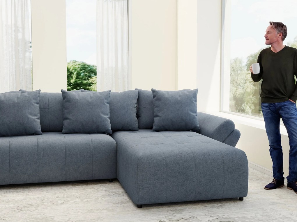 Colțar extensibil dumonde cu ladă de depozitare si sezut confortabil din spuma high-density, Berlin U Enjoy Antracit 380x180 cm