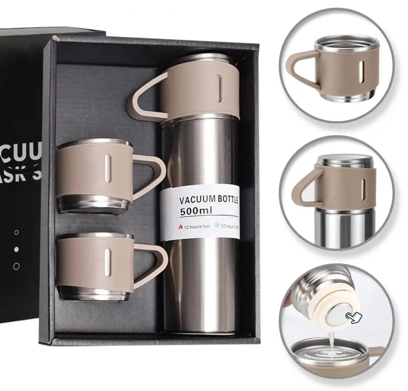 Termos 500 ml cu 3 cesti HOT&COLD, bej