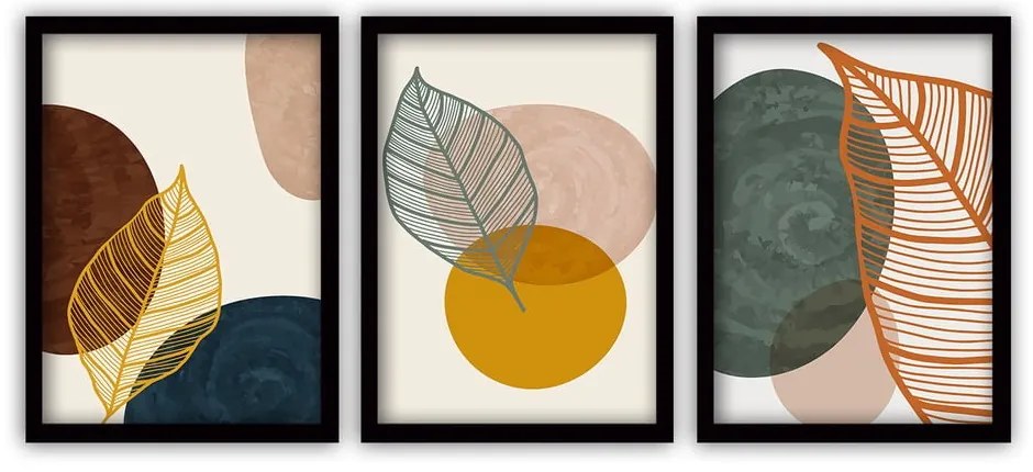 Set 3 tablouri cu ramă neagră Vavien Artwork Leaves III., 35 x 45 cm