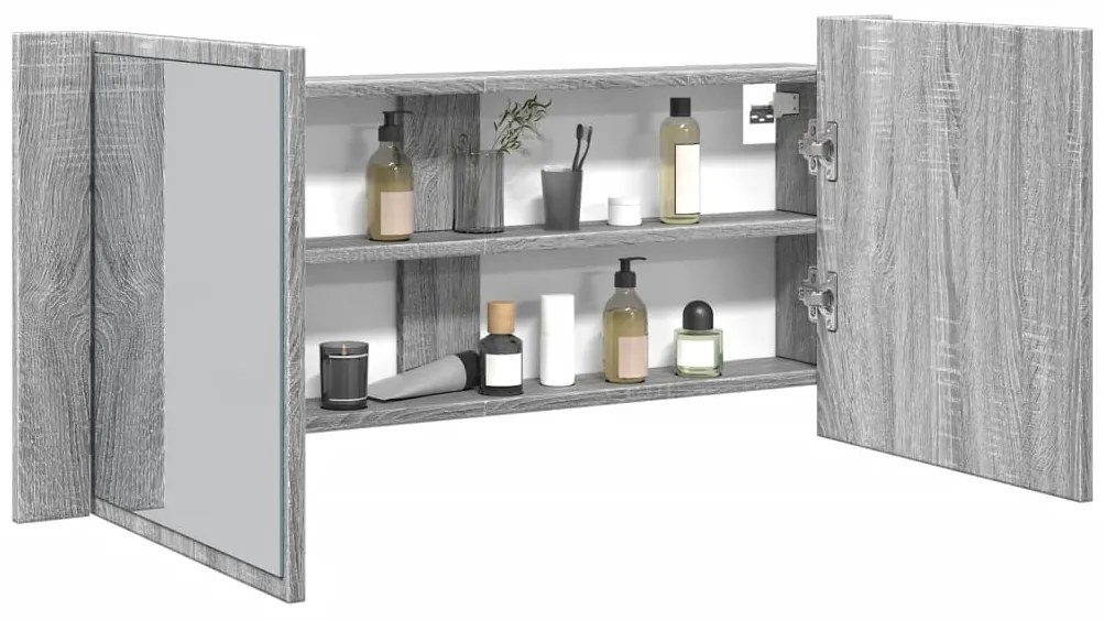 vidaXL Dulap de baie cu oglindă și LED, gri sonoma, 100x12x45 cm