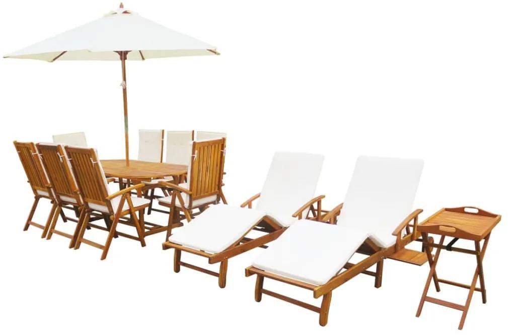 43886 vidaXL Set mobilier de exterior cu perne, 13 piese, lemn masiv acacia