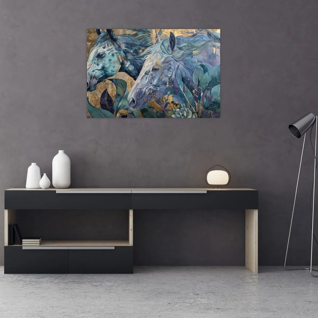 Tablou - Cai cu fundal auriu (90x60 cm)