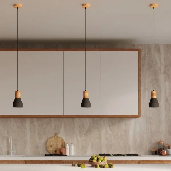 Lustră pe cablu QUBIC 1xE27/60W/230V neagră beton/lemn Sollux SL.0963