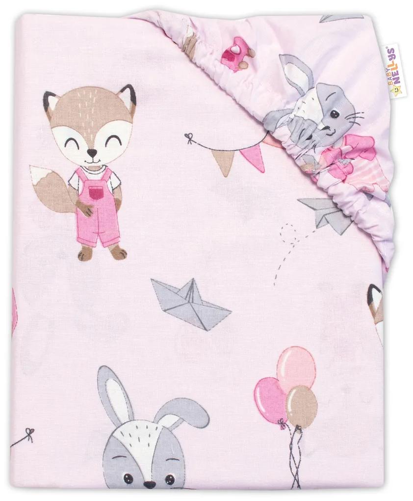 Baby Nellys Bumbac pentru copii cearşaf de pat, Vulpea și iepurele, roz 140x70