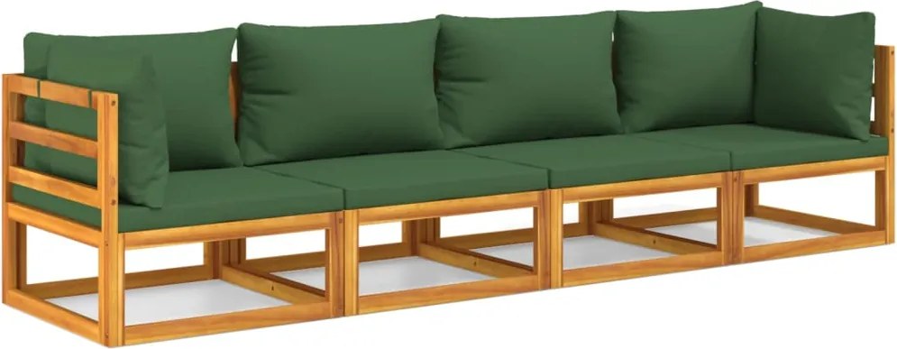 vidaXL Set mobilier de grădină cu perne verzi, 4 piese, lemn masiv