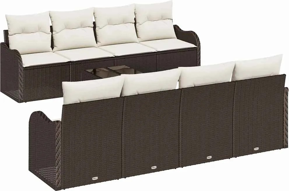 vidaXL Set de canapele pentru grădină cu pernă 9 pcs Maro și Crem