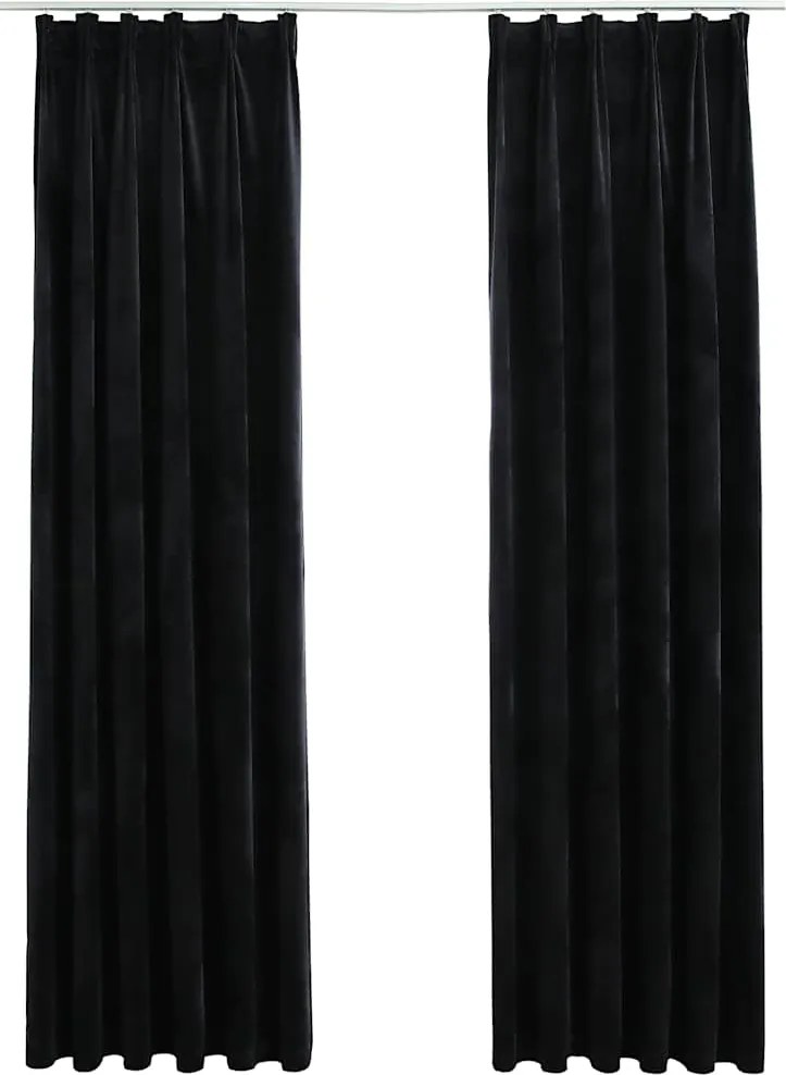 vidaXL Draperii opace cu cârlige, 2 buc., negru, 140x245 cm, catifea