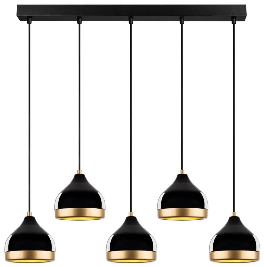 Lustră suspendată pe cablu YILDO, 5xE27/40W/230V, negru/auriu