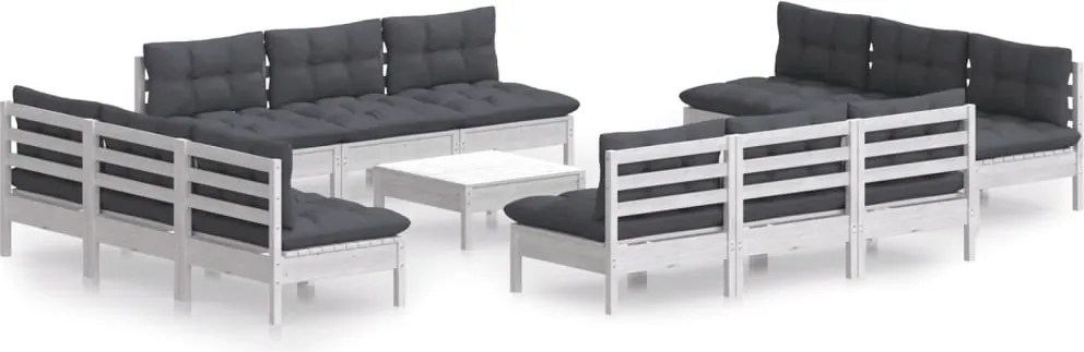 vidaXL Set mobilier de grădină cu perne, 13 piese, antracit, lemn pin