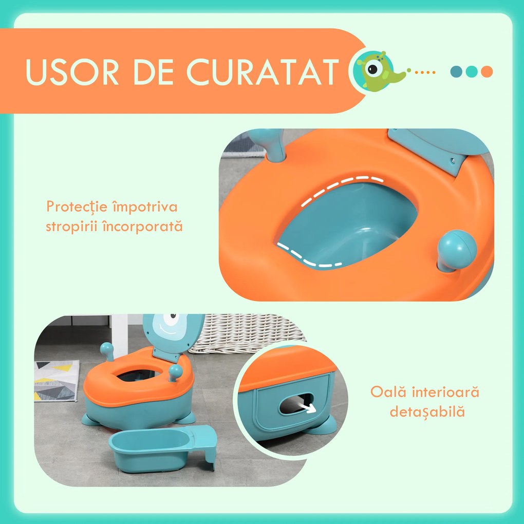 ZONEKIZ Olita pentru Copii de la 6 Luni in Forma de Extraterestru, Scaun Ergonomic, Spatar si Vas Detașabil, Albastru | Aosom Romania