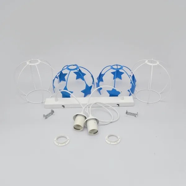 Lustră pe cablu pentru copii STARS 2xE27/15W/230V albastru/alb