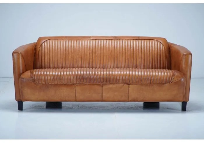 Canapea 2 locuri din piele naturală, cognac, aspect vintage, Pilot, 175 x 86 x 68 cm