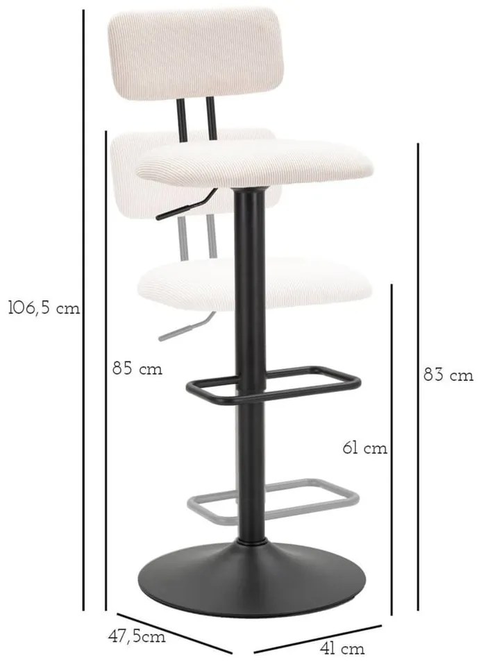 Scaun de bar alb/negru cu înălțime ajustabilă (înălțime șezut 61 cm) Tina – Mauro Ferretti
