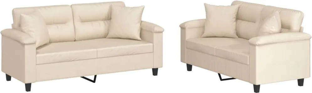 vidaXL Set de canapele cu perne, 2 piese, bej, microfibră