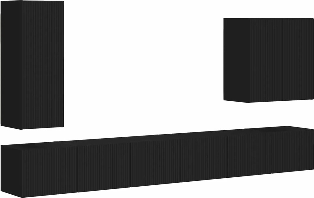 vidaXL Set Dulap pentru Televizor Montat pe Perete 6 pcs Negru