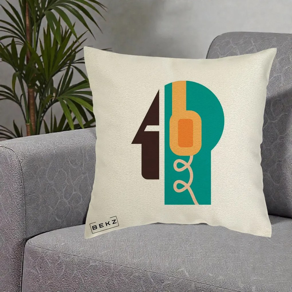 Perna Personalizata Retro Casti Muzicale, 40x40 cm, Ecru, Husa Detasabila, Perna Inclusa, BEKZ®