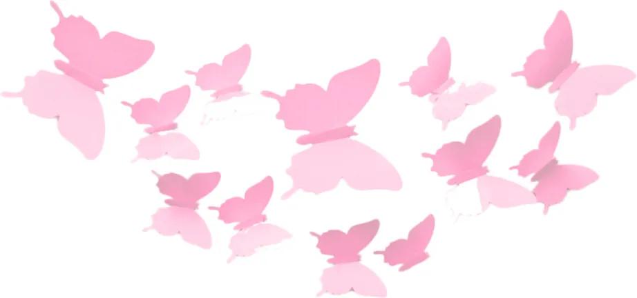 Autocolant de perete "Fluturi 3D din plastic - Roz" 12buc 5-10 cm