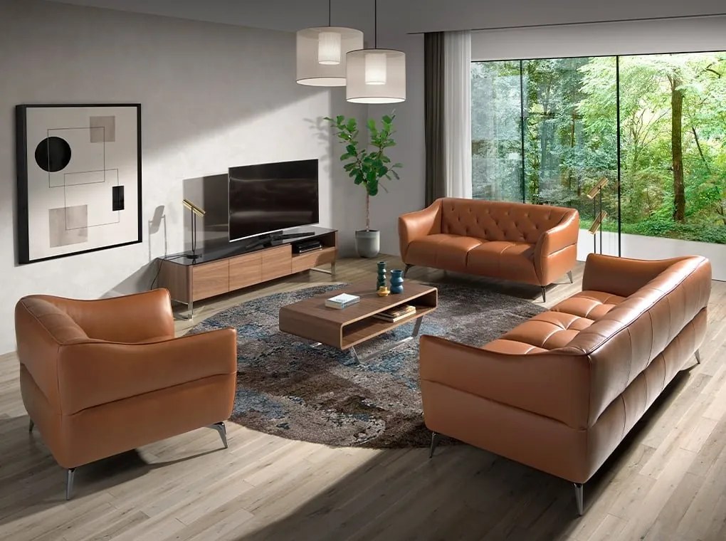 Fotoliu din piele naturala capitonata Cowhide leather brown