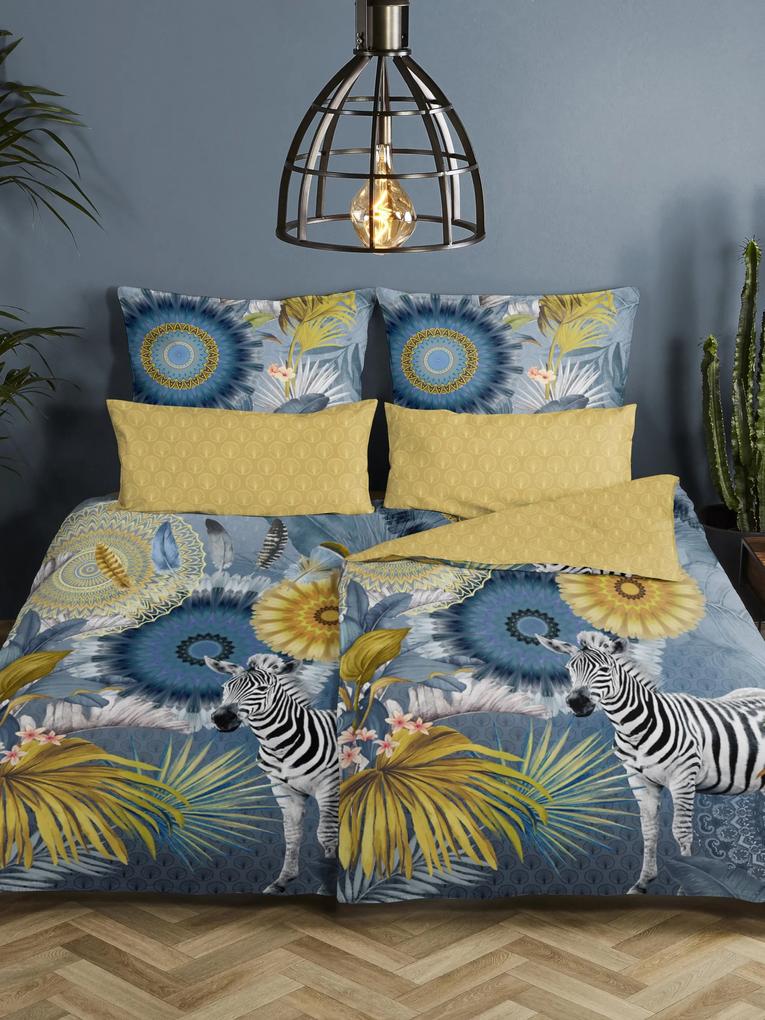 Lenjerie de pat unic reversibilă din satin albastru și galben Home Hip Laska