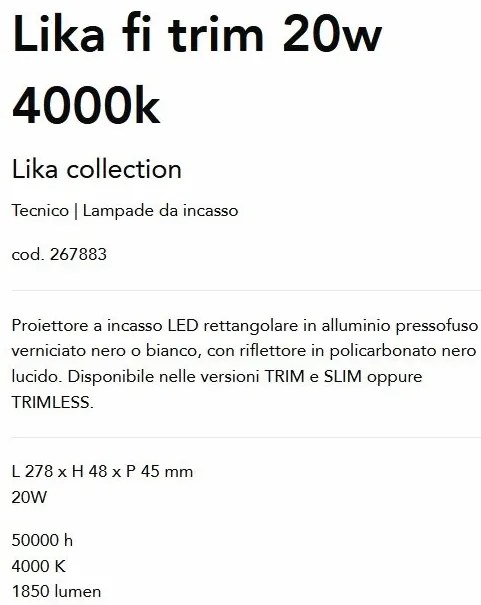 Corp incastrabil cu 10 spoturi LED LIKA FI TRIM 20W 4000K