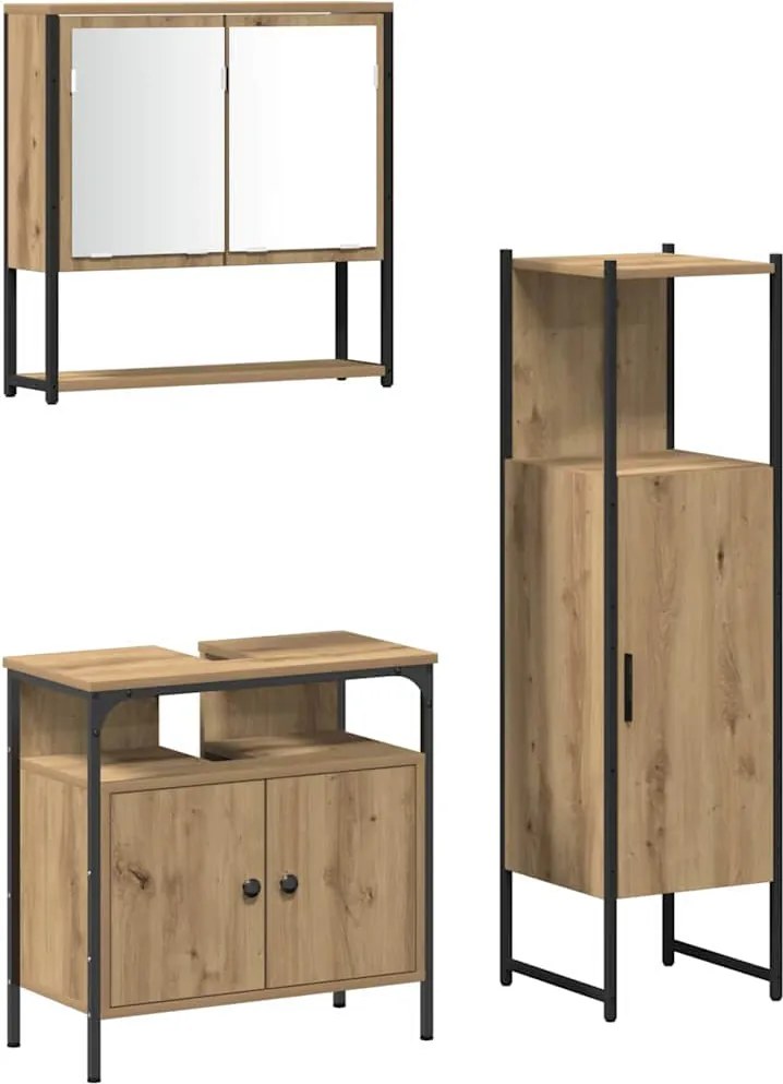 vidaXL Set de mobilier pentru baie cu raft 3 pcs Maro Lemn compozit