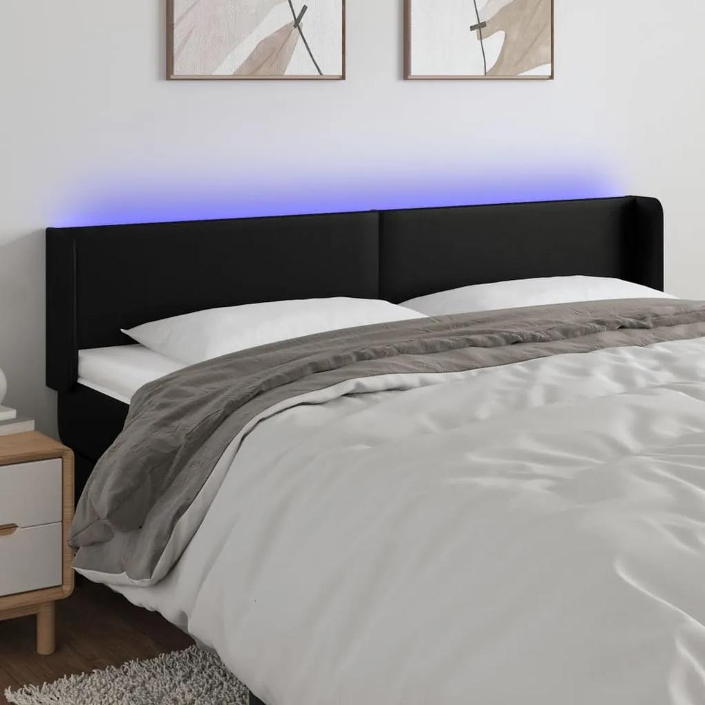 3123058 vidaXL Tăblie de pat cu LED, negru, 183x16x78/88 cm, piele ecologică