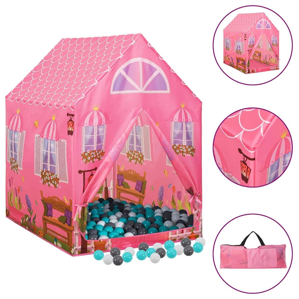 Cort de joaca pentru copii cu 250 bile, roz, 69x94x104 cm