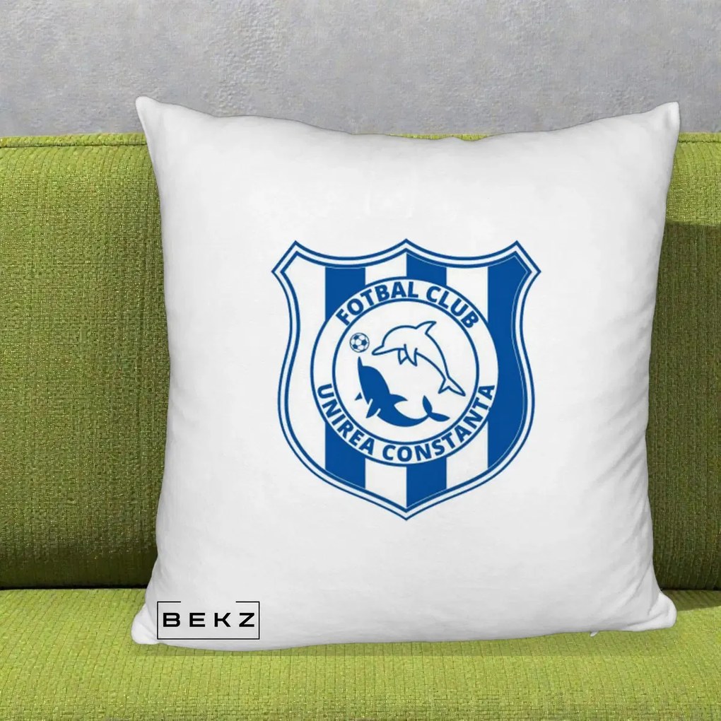 Perna Personalizata FC Unirea Constanta Fotbal, 40x40 cm, Alb Pufos, Husa Detasabila, Perna Inclusa, BEKZ®