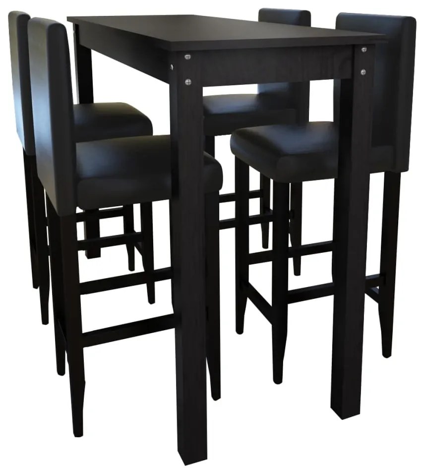 Masă de bar cu 4 scaune de bar, negru