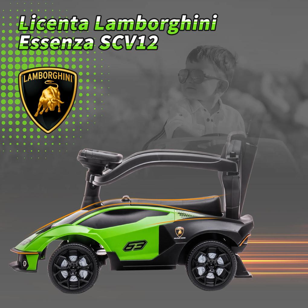 AIYAPLAY Mașinuță 2 în 1 Lamborghini pentru Copii, cu Volan și Claxon, Verde, Joc Interactiv | Aosom Romania