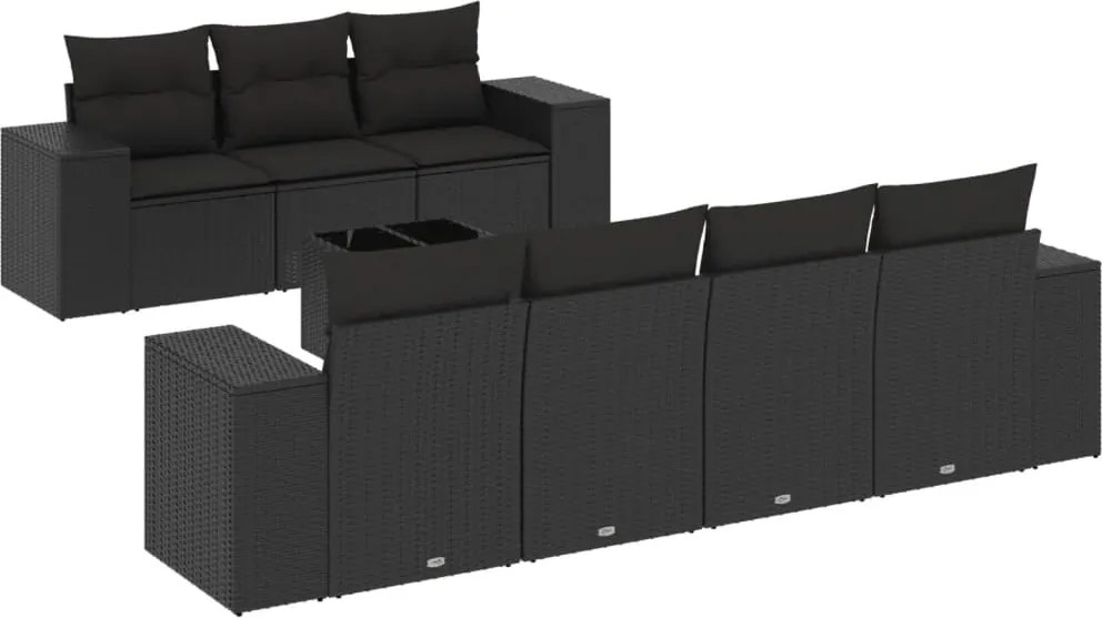 vidaXL Set mobilier de grădină cu perne, 8 piese, negru, poliratan