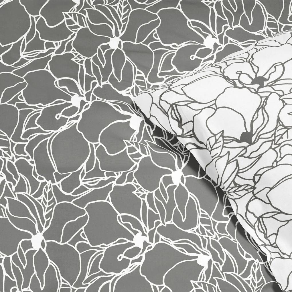 Goldea lenjerie de pat din 100% bumbac - flori albe și gri închis 140 x 200 și 50 x 70 cm