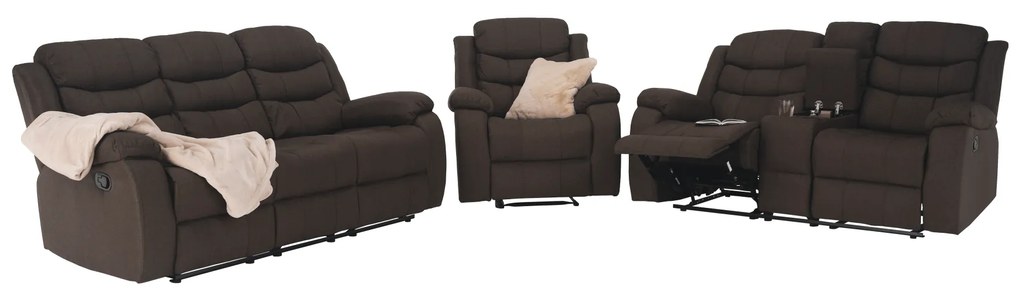 Canapea 3+2+1, material textil maro, FABRON 2 NEW