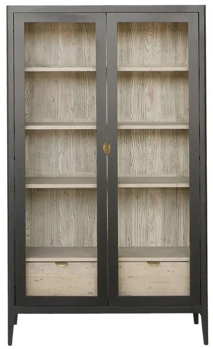 Vitrina, gri, din lemn masiv, L108 cm, aspect rustic, Ernest