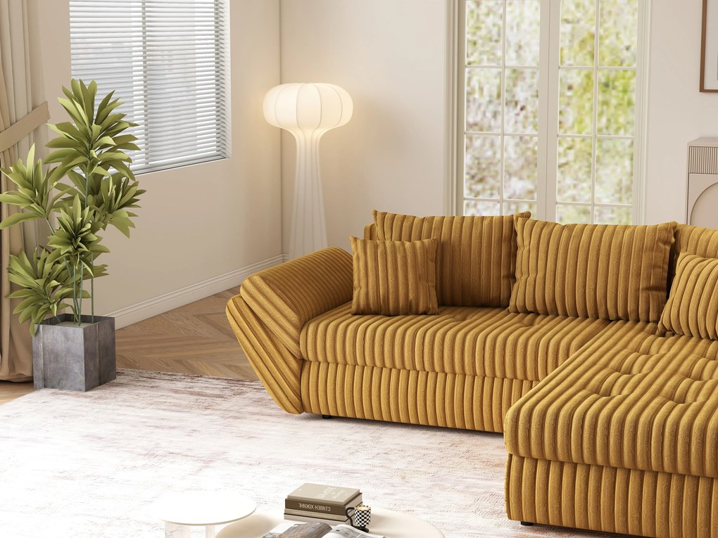 Colțar extensibil dumonde cu ladă de depozitare si sezut confortabil din spuma high-density, Loana Ambience Mustar II 270x185 cm