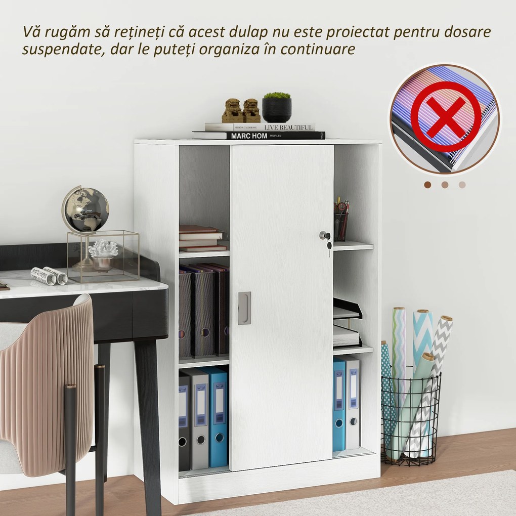 Vinsetto Dulap pentru birou cu 3 rafturi si 2 chei de siguranta, mobilier pentru birou din PAL, 80x40x120 cm, alb