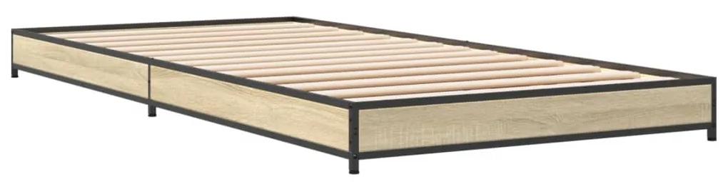 845177 vidaXL Cadru de pat, stejar sonoma, 90x200 cm, lemn prelucrat și metal