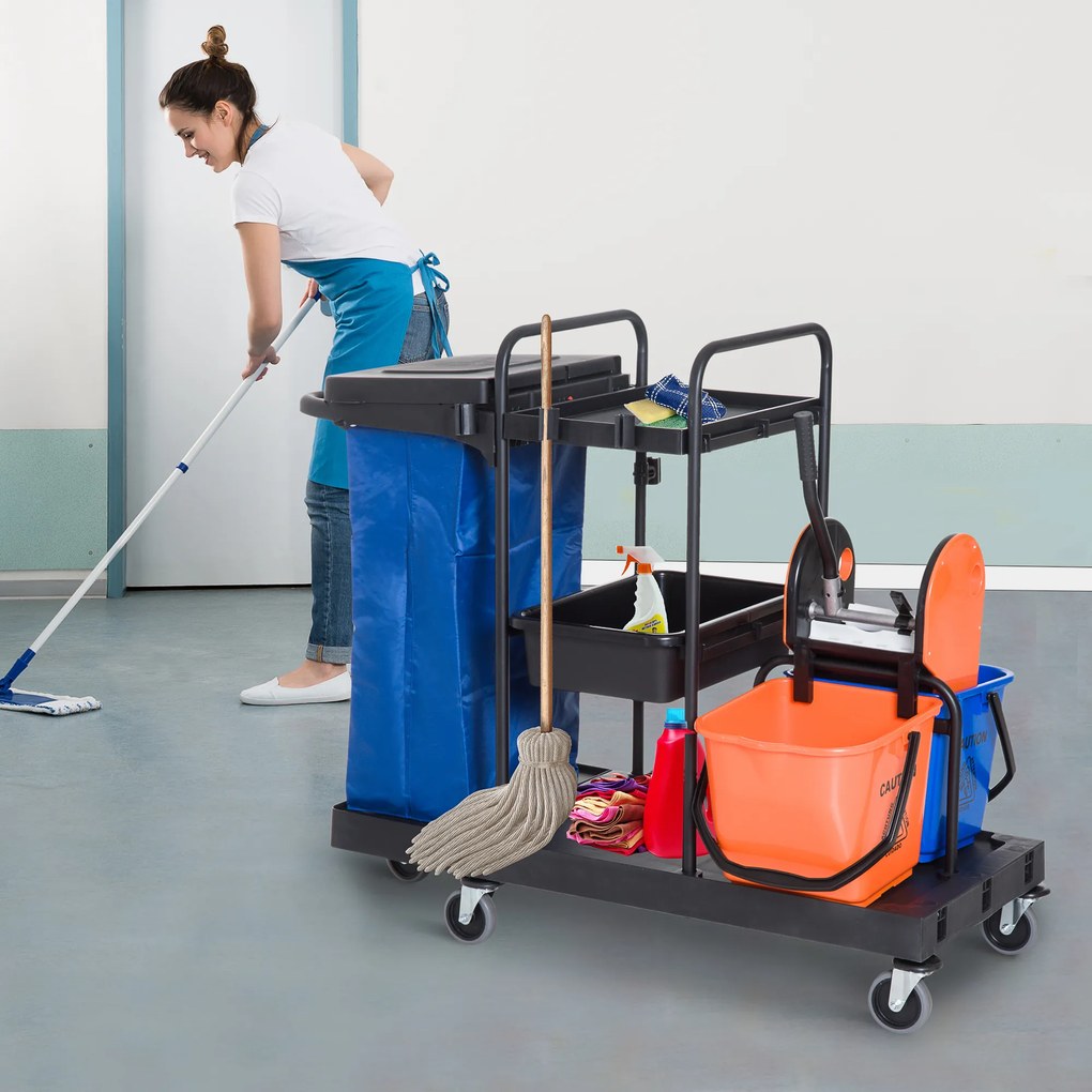 Carucior pentru Curatenie HOMCOM Capacitate 18L si Roti | Aosom Romania
