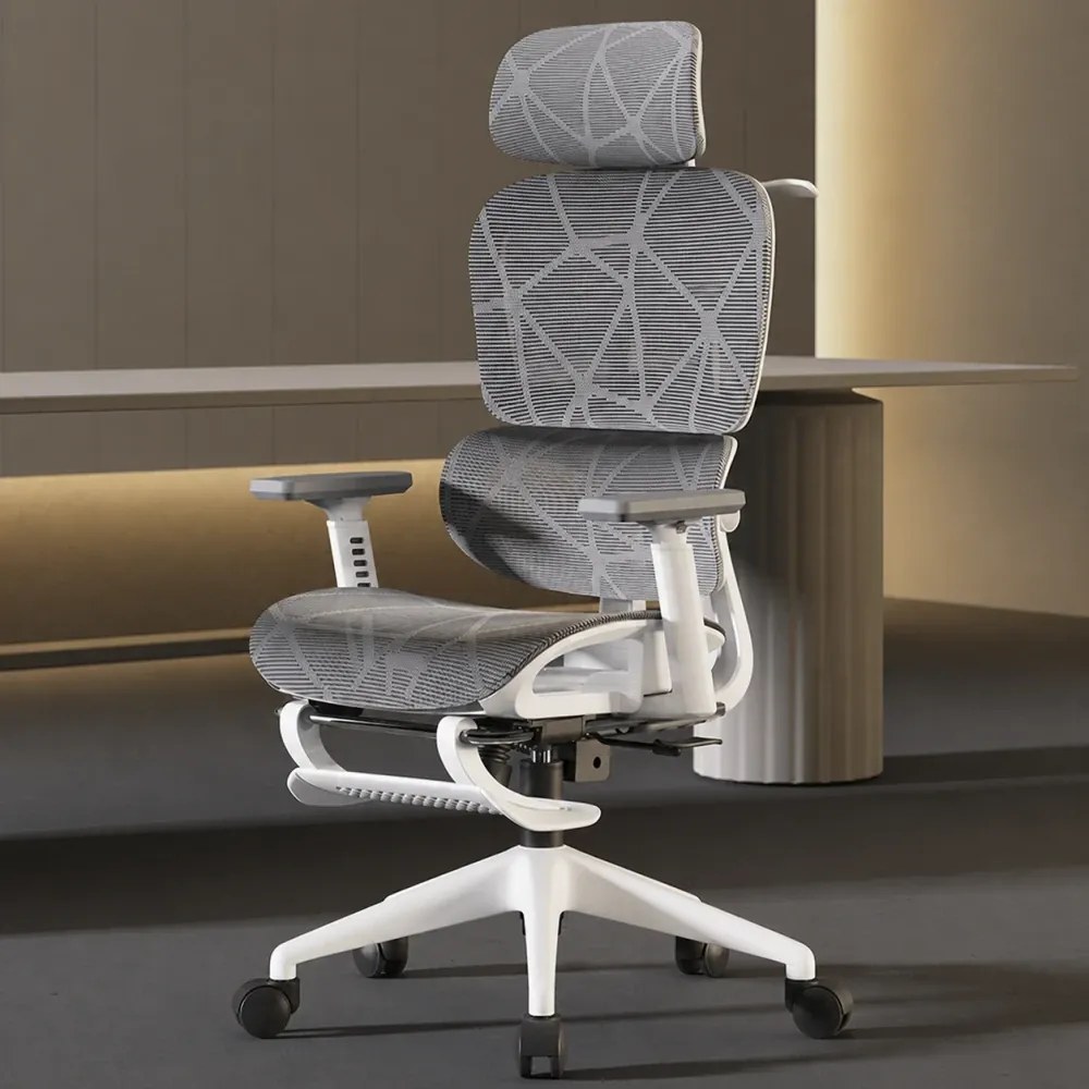 RESIGILAT- Scaun ergonomic, functie translatie sezut, cotiere reglabile 3D, tetiera 3D, suport lombar reglabil, spătar reglabil inaltime, pivotant, suport picioare, Alb/Negru